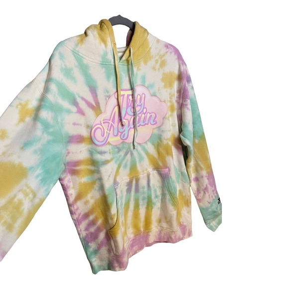 By Samii Ryan Pastel Tie Dye Long Sleeve "Try‎ Again" Hoodie Size M NWT - Picture 3 of 10